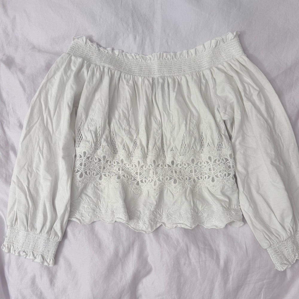Topshop White Off-Shoulder Embroidered Blouse